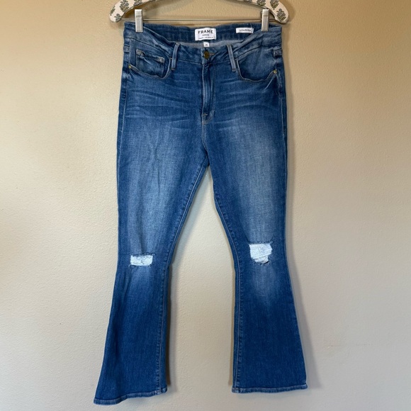 Frame Womens Denim Blue Distressed Le Boot Mini Flare Jeans Size 29 - Picture 2 of 7